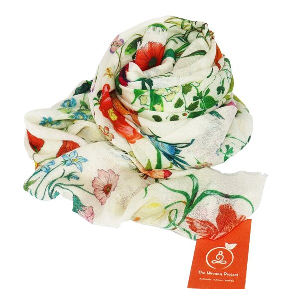 Block Printing Floral Design Wool Scarf - Picture 3 of 4